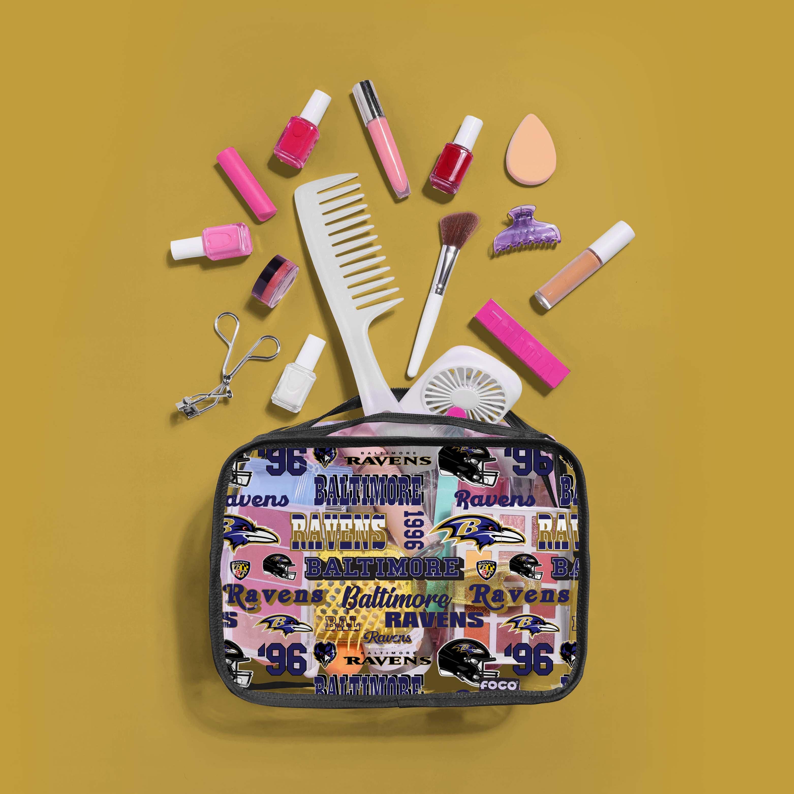Baltimore Ravens Retro Print Clear Cosmetic Bag - Show Your Fandom!