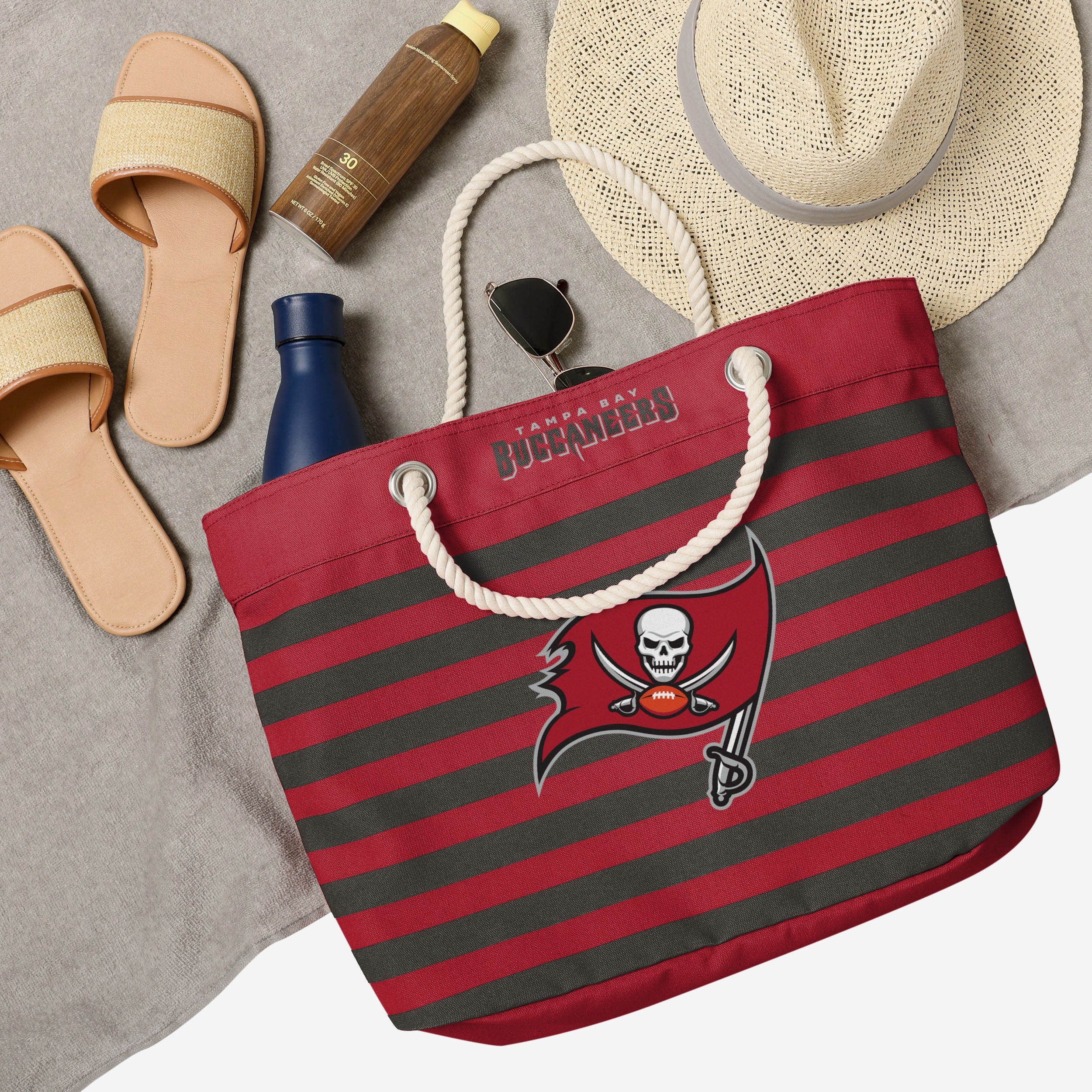 Show Your Team Spirit with the Tampa Bay Buccaneers Nautical Stripe Tote Bag
