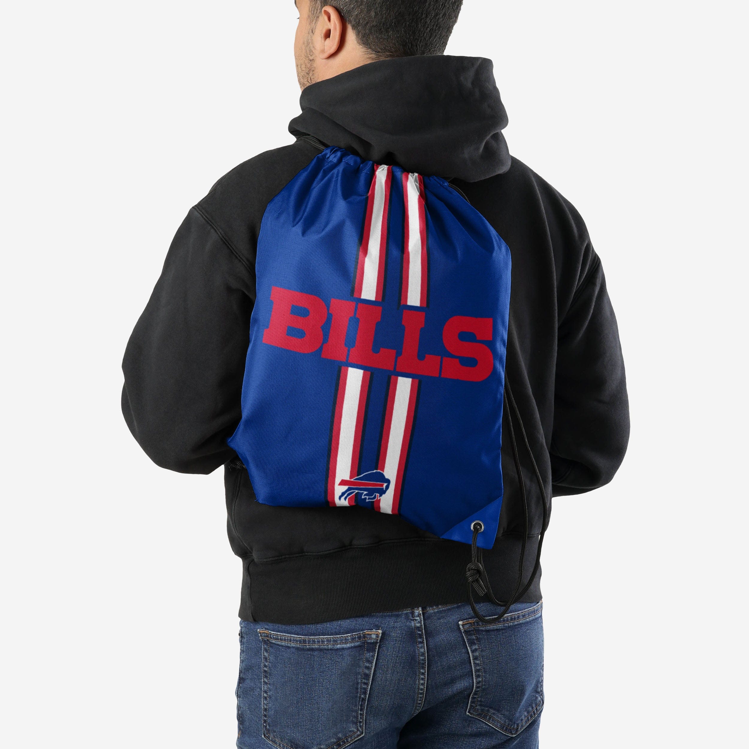 Get Hyped with the Buffalo Bills Team Stripe Wordmark Drawstring Backpack!