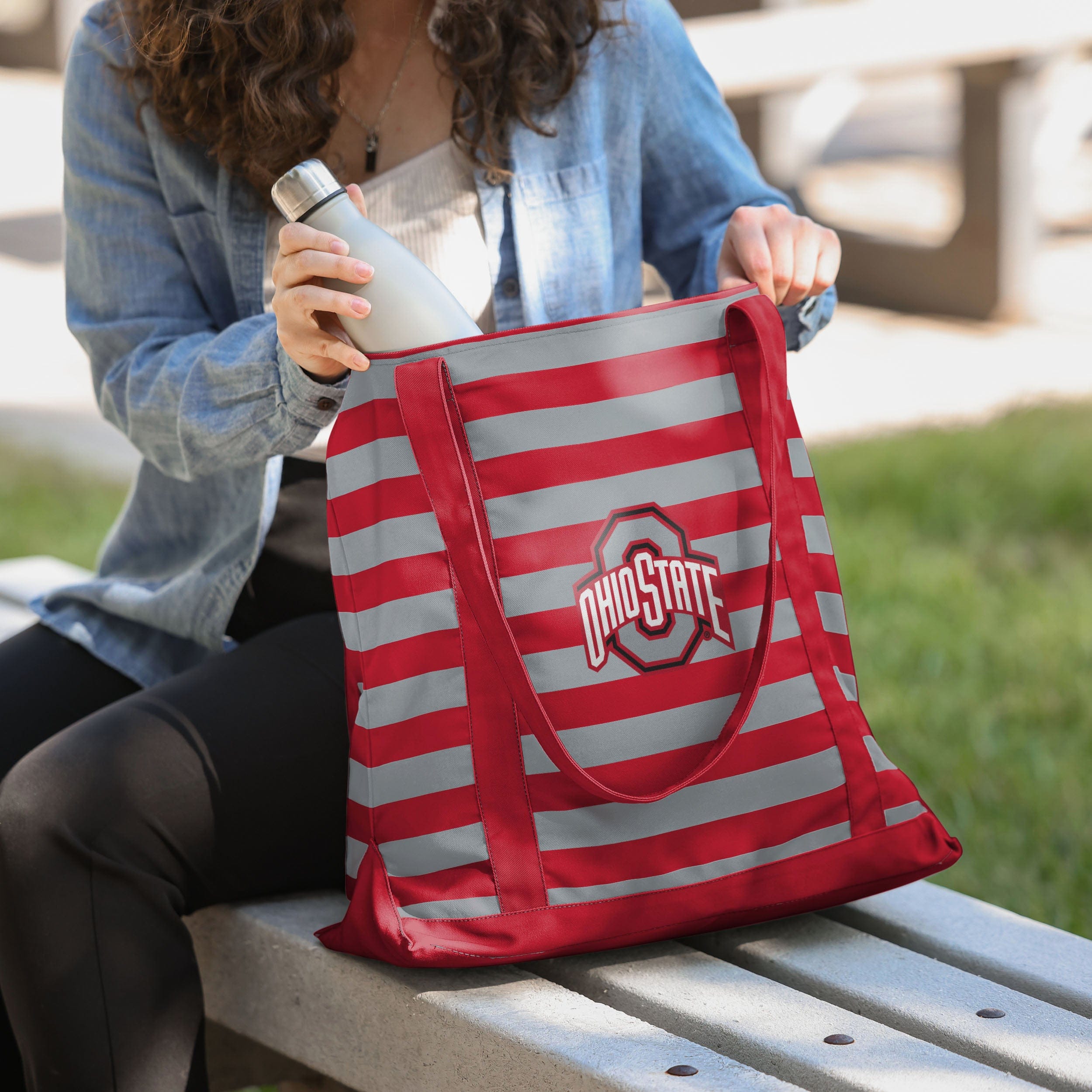 Ohio State Buckeyes Stripe Canvas Tote Bag - Show Your Fandom!