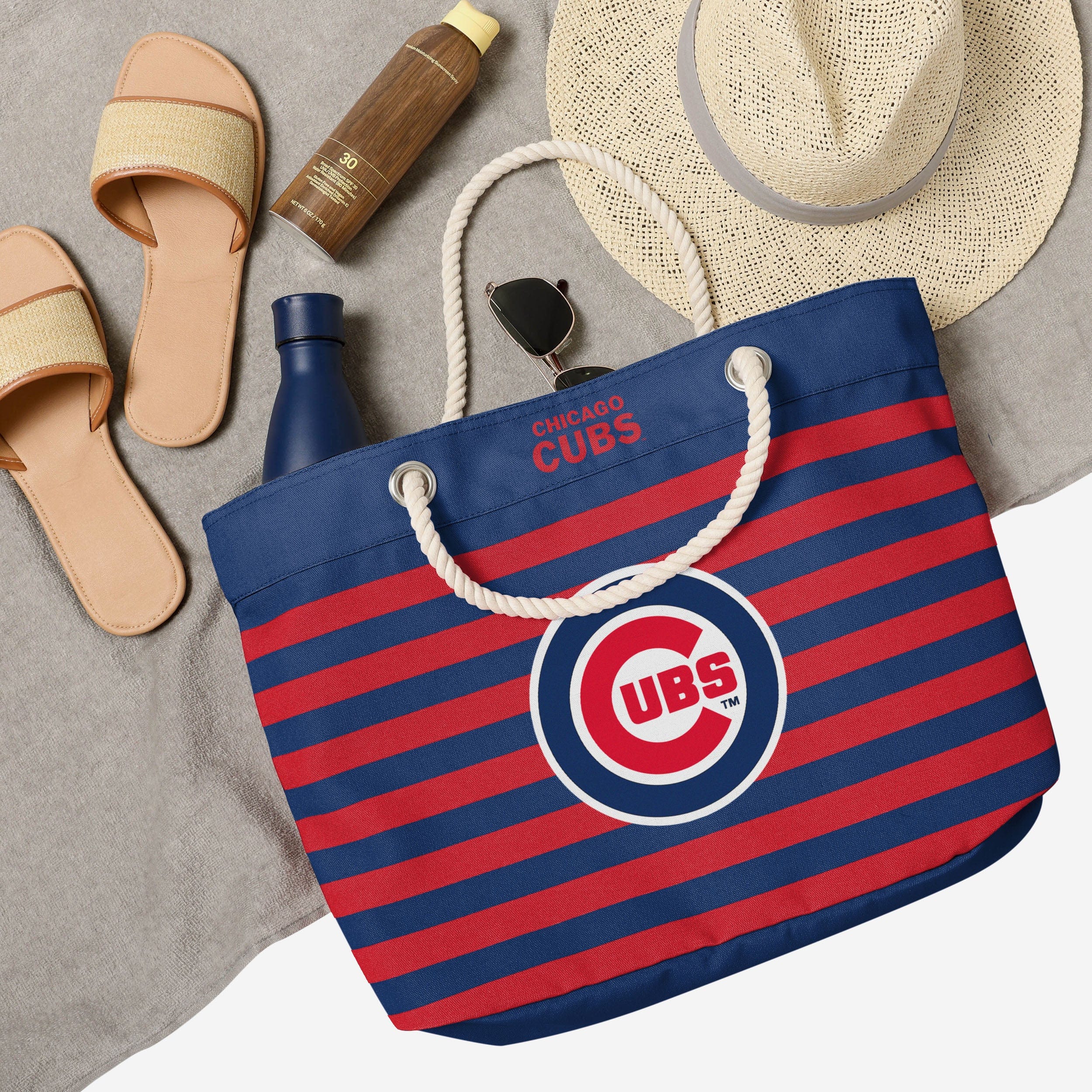 Show-Off Your Team Spirit with the Chicago Cubs Nautical Stripe Tote Bag