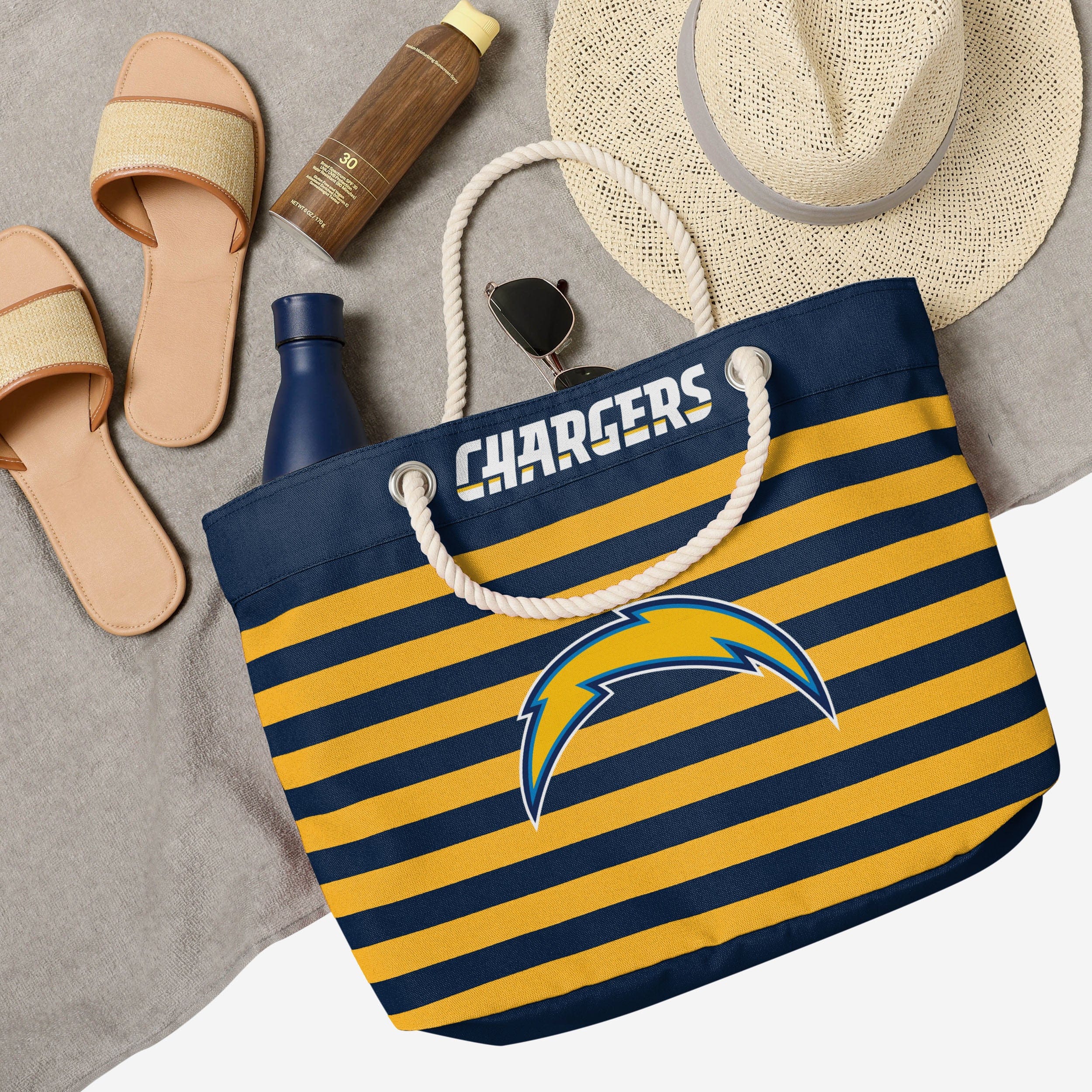Exciting Los Angeles Chargers Nautical Stripe Tote Bag