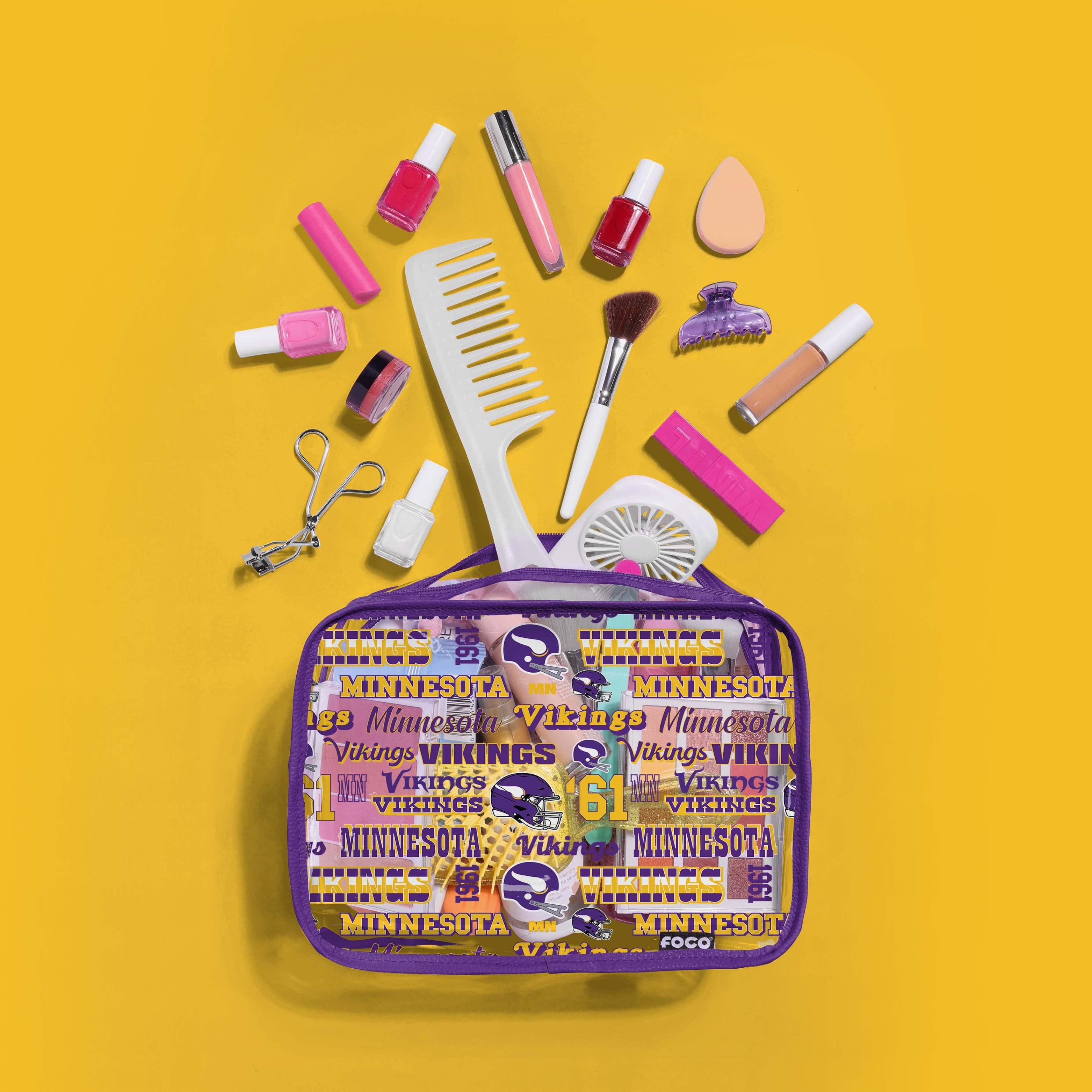 Minnesota Vikings Retro Repeat Print Clear Cosmetic Bag - Show Your Team Spirit!