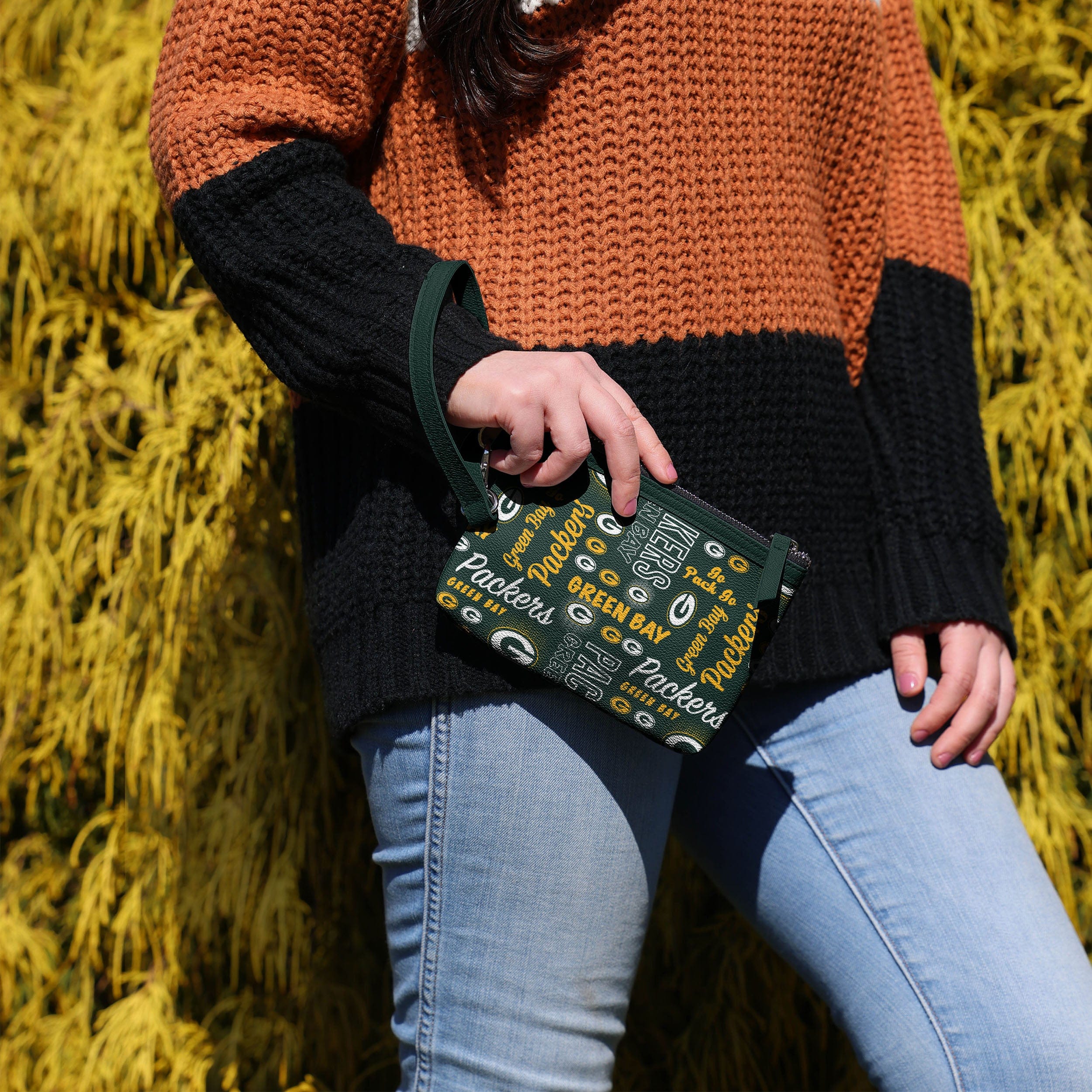Green Bay Packers Spirited Style Wristlet with Repeat Logo - A Must - Have for Fans