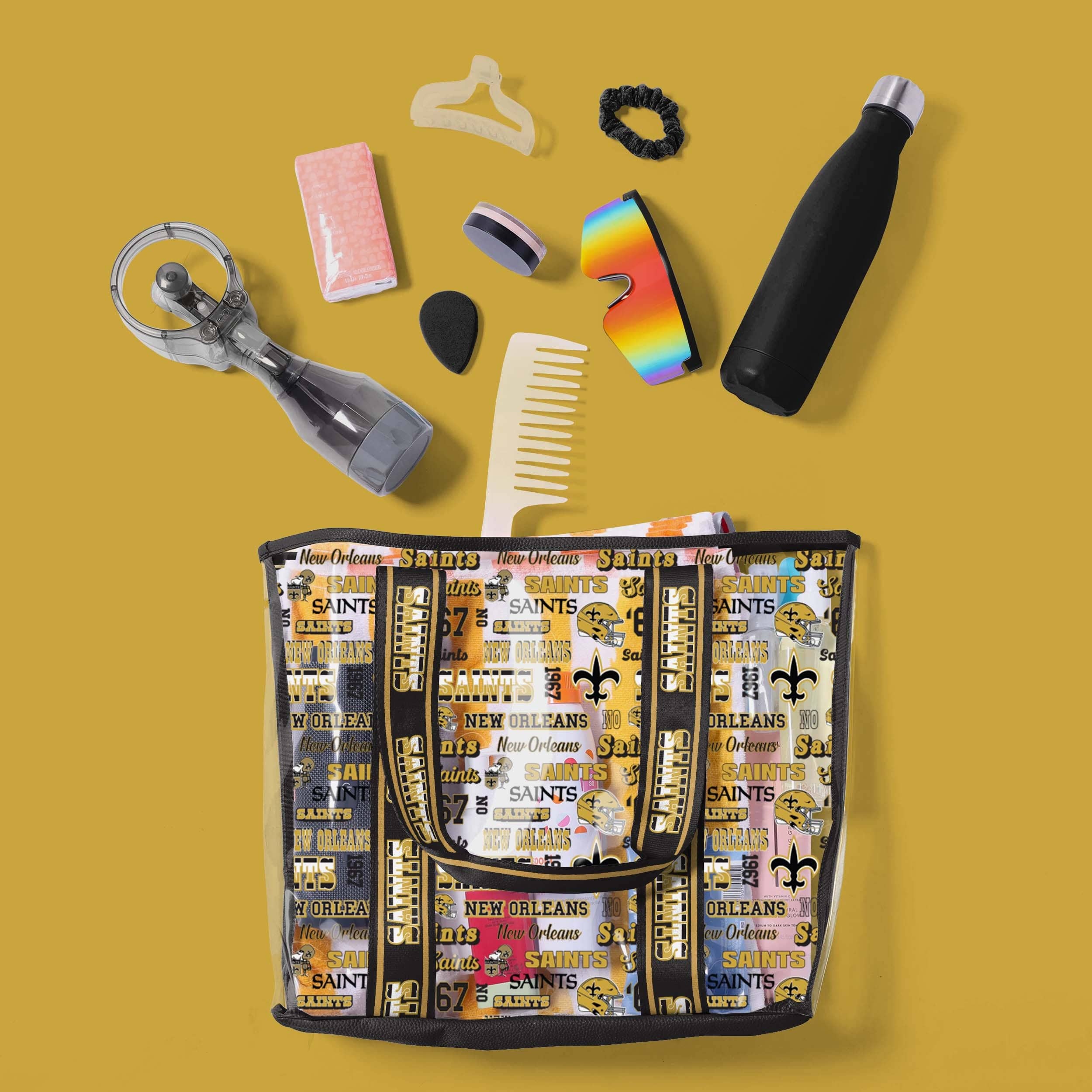 New Orleans Saints Retro Repeat Print Clear Tote Bag - Show Your Fandom!