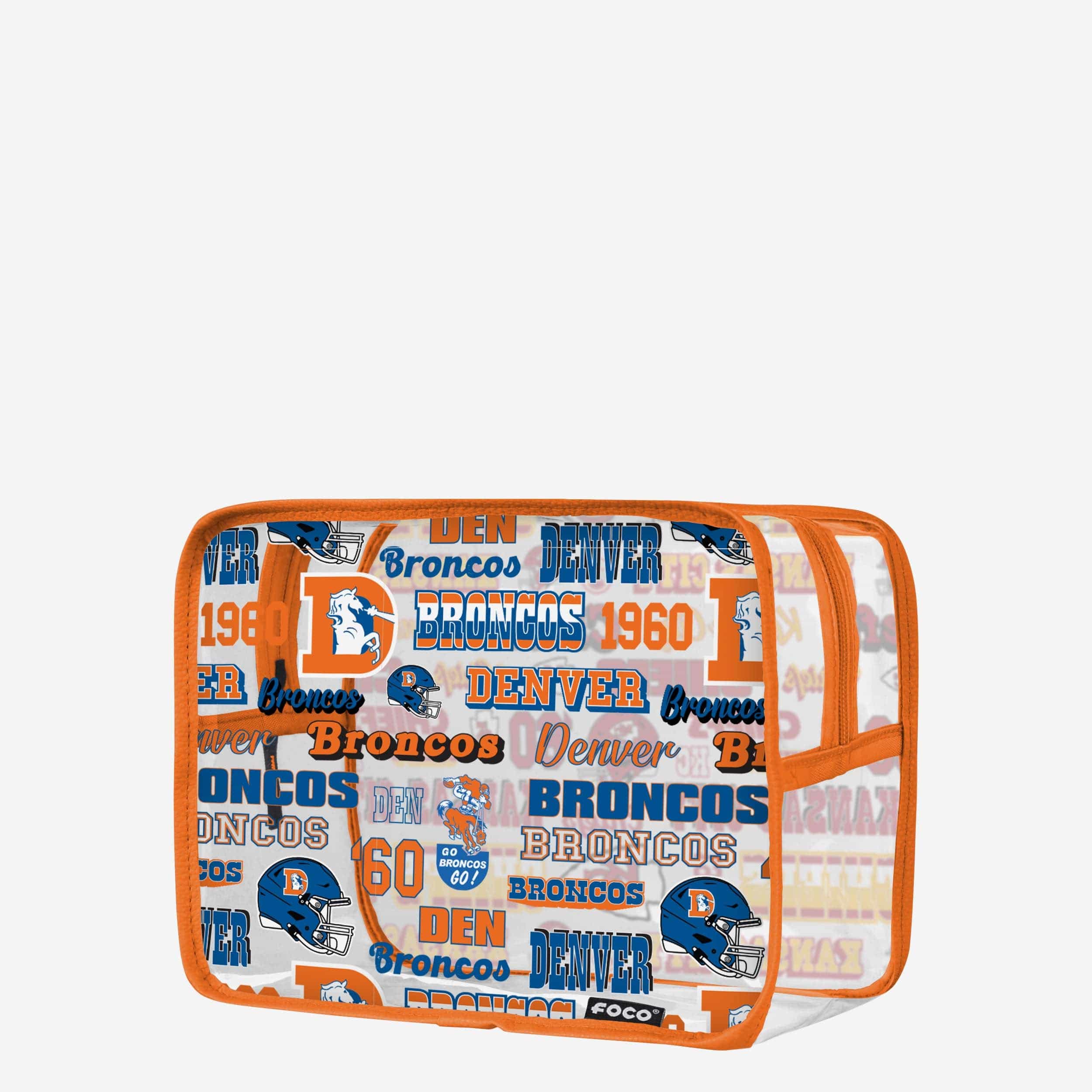 Denver Broncos Retro Print Clear Cosmetic Bag - Show Your Team Spirit!