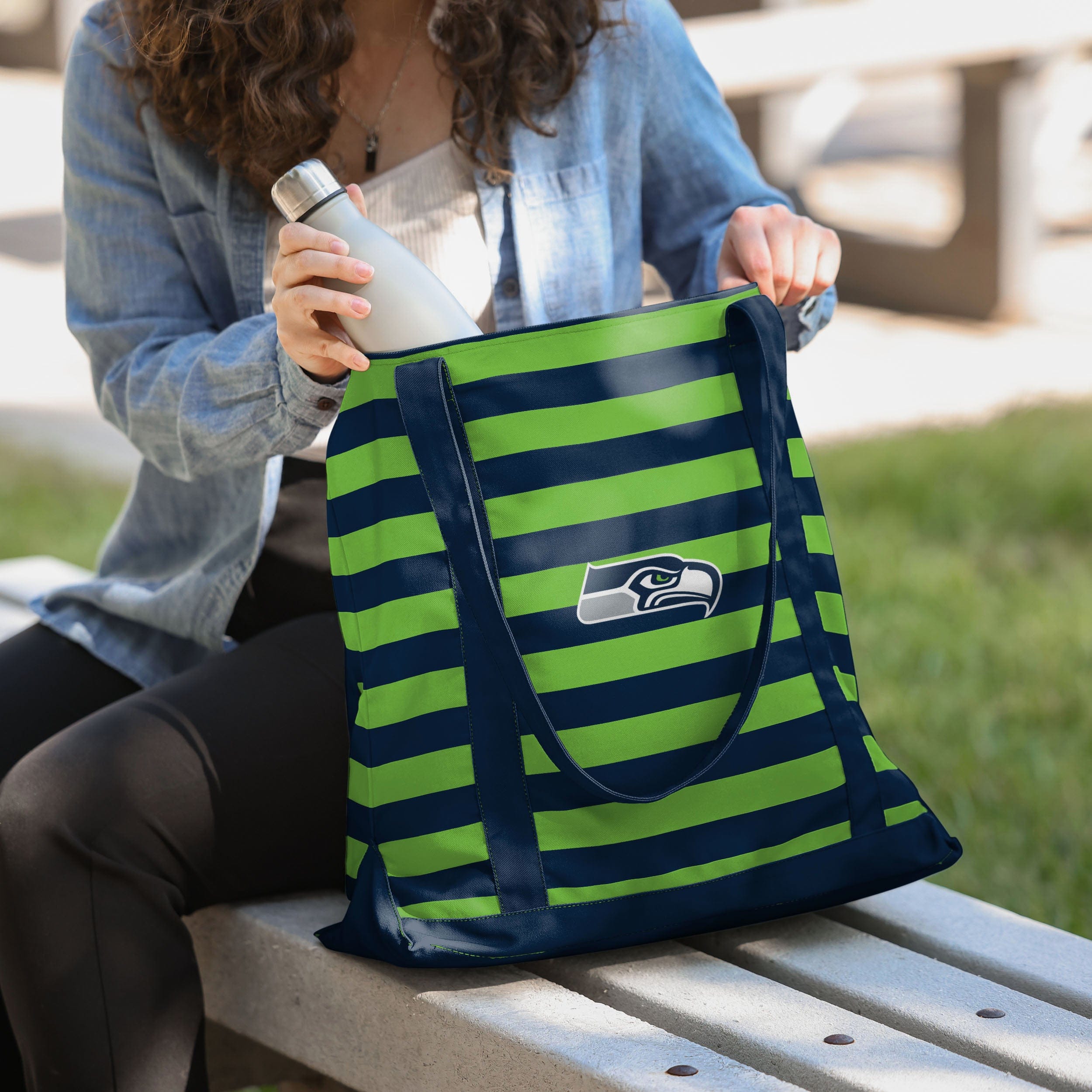 Seattle Seahawks Fanatic's Striped Canvas Tote Bag