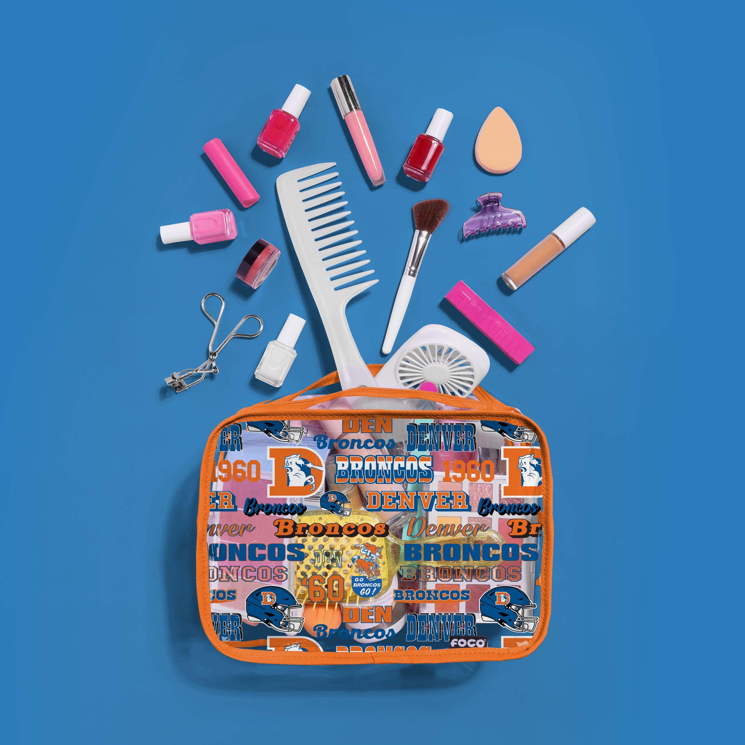Denver Broncos Retro Print Clear Cosmetic Bag - Show Your Team Spirit!