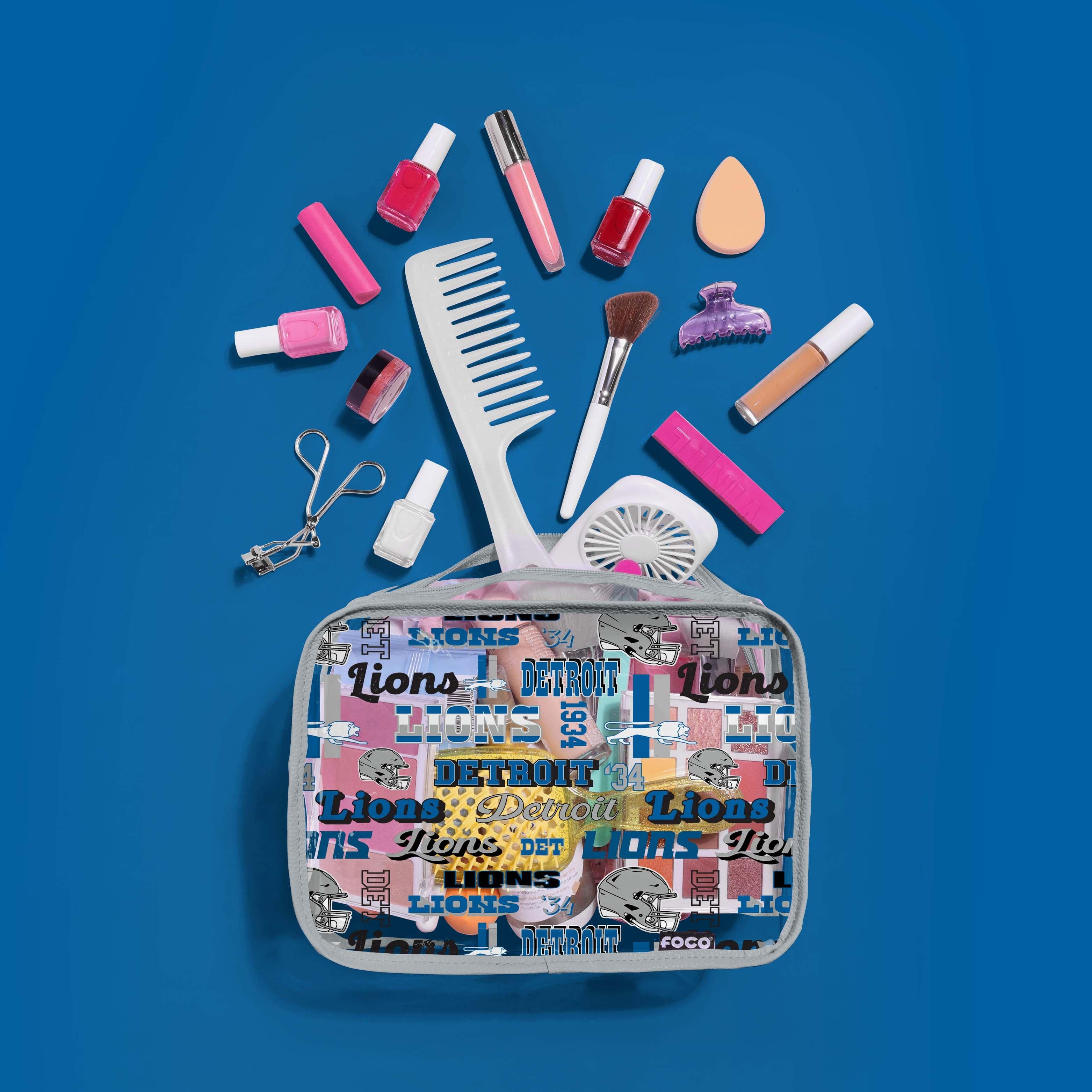 Detroit Lions Stunning Retro Print Transparent Cosmetic Bag