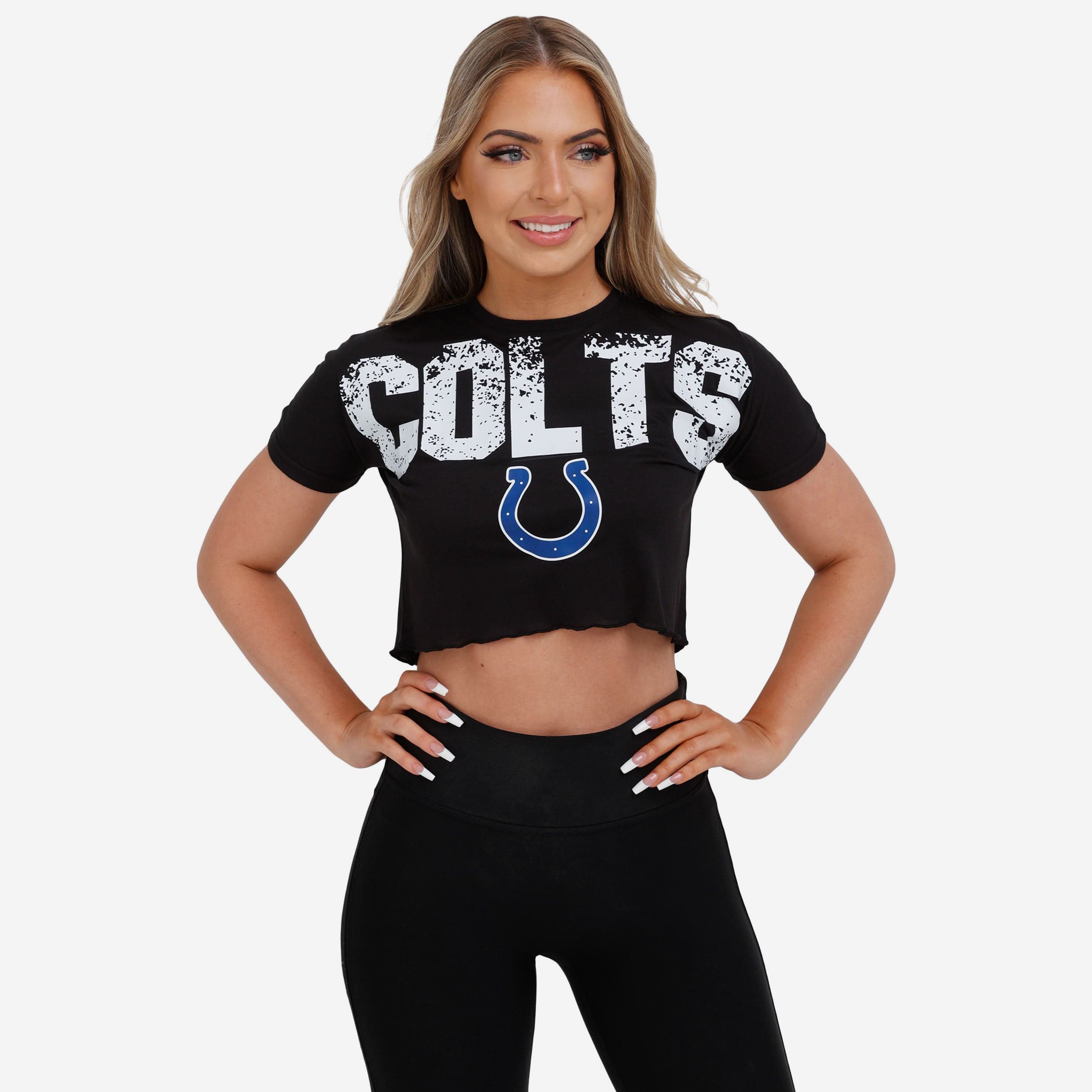 Indianapolis Colts Women's Petite Distressed Wordmark Crop Top - A Must - Have for Fans!