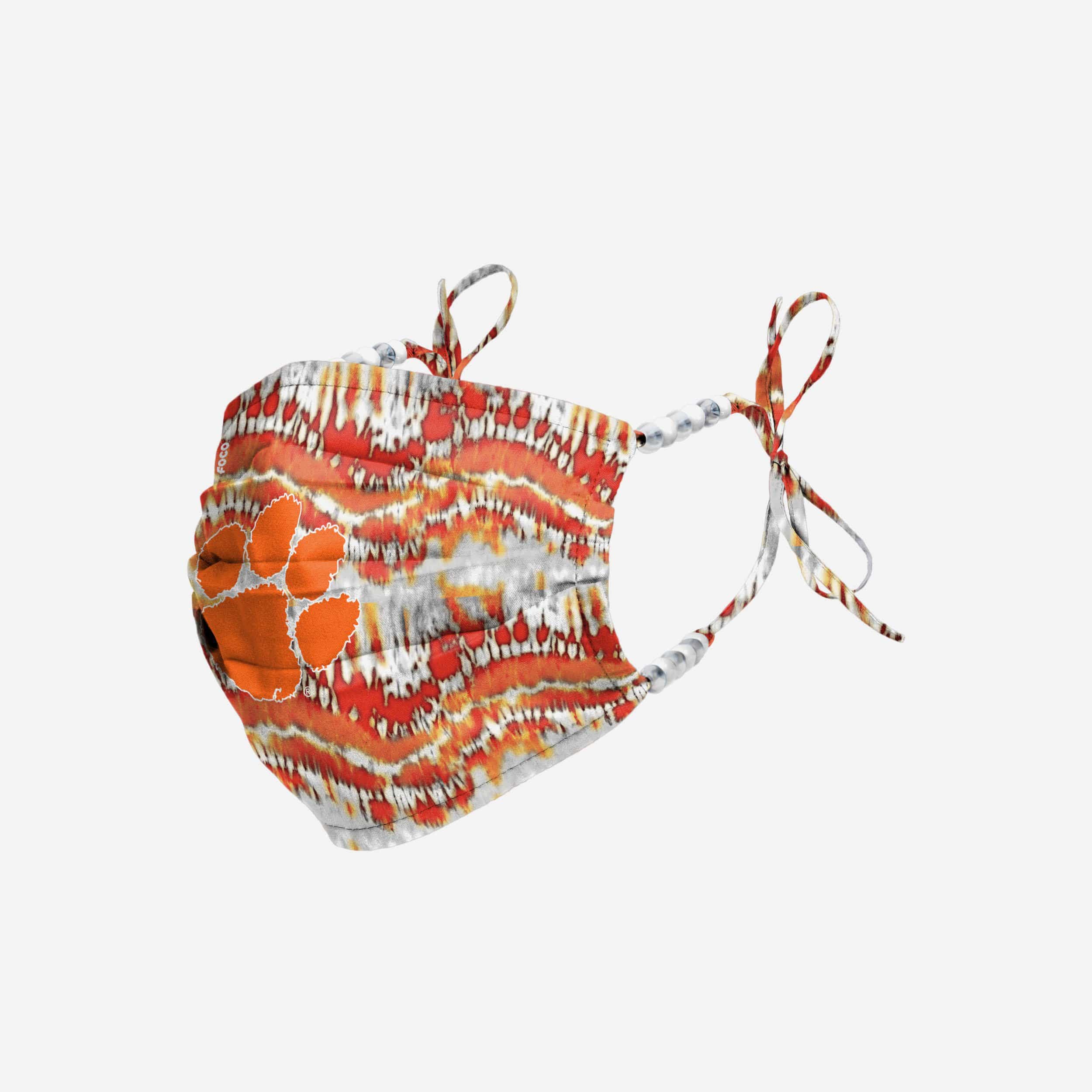 Clemson Tigers Tie-Dye Beaded Tie-Back Face Cover - Show Your Team Spirit!